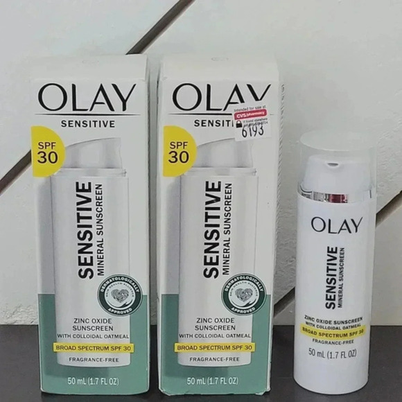 2 Olay Sensitive Mineral Sunscreen SPF‎ 30 Colloidal Oatmeal 50mL Exp 4/25 14CT - Picture 1 of 5